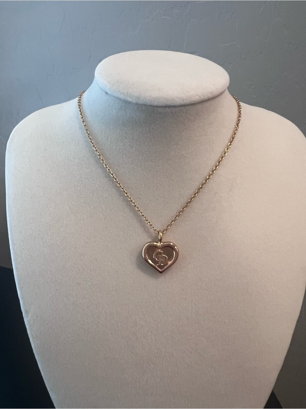 Dior Gold Heart Pendant Necklace with Interlocking Logo